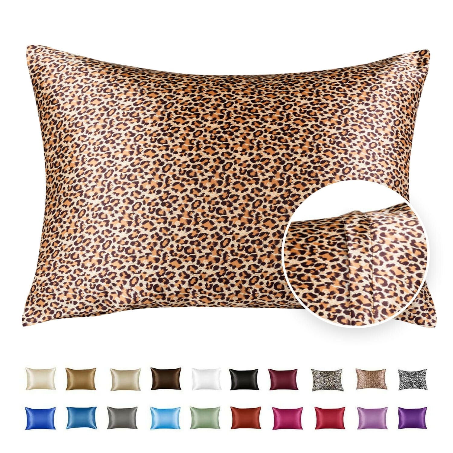 PAIR MAINSTAY SATIN LEOPARD BLACK GOLD ANIMAL STANDARD PILLOWCASES 