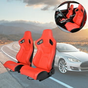 Ouyessir Red 2PCS Universal PVC Leather Racing Seats, Reclinable Bucket Seat Come with Two Adjustable Slider, Mounting Brackets are Not Include
