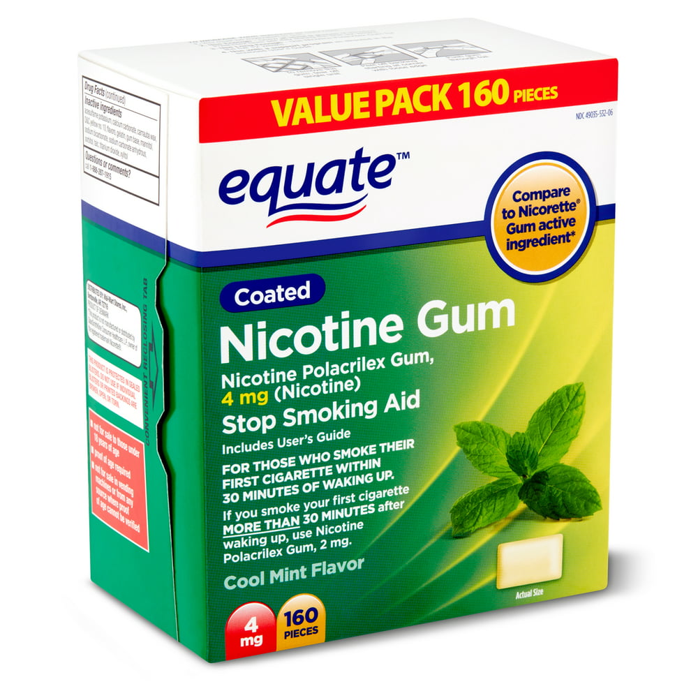 Equate Cool Mint Flavor Coated Nicotine Gum Value Pack, 4 mg, 160 count ...