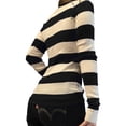 thumbnail image 3 of Fortune Women Striped Knitted Pullover Long Sleeve Slim Tops Casual Contrast Color Tops, 3 of 9