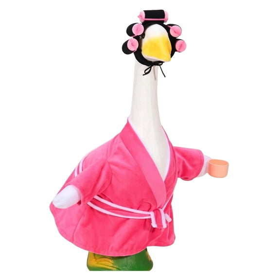 Porch Goose Outfits 23 Inch, Pink Bathrobe Costume Set with Hair Rollers, Cute Home Yard Garden Decor for 23 Inch Porch Goose Statue