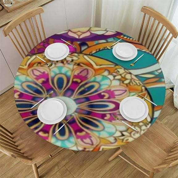 Outdoor Tablecloth with Umbrella Hole and Zipper Waterproof Round Patio Table Cover Wipeable Round Outdoor Tablecloth for Patio Tables