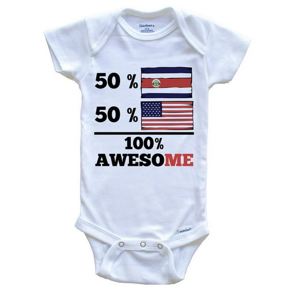 50% Costa Rican 50% American 100% Awesome Funny Baby Bodysuit - Costa Rican Flag Costa Rica Baby Bodysuit