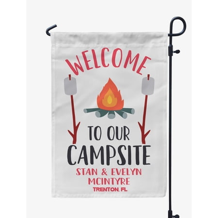 Printtoo White Welcome To Our Campsite Outdoor Camping Flags Personalized Outdoor GardenFlagsCamp Decor Accessory Double SidedFlags12.5x18 Inches