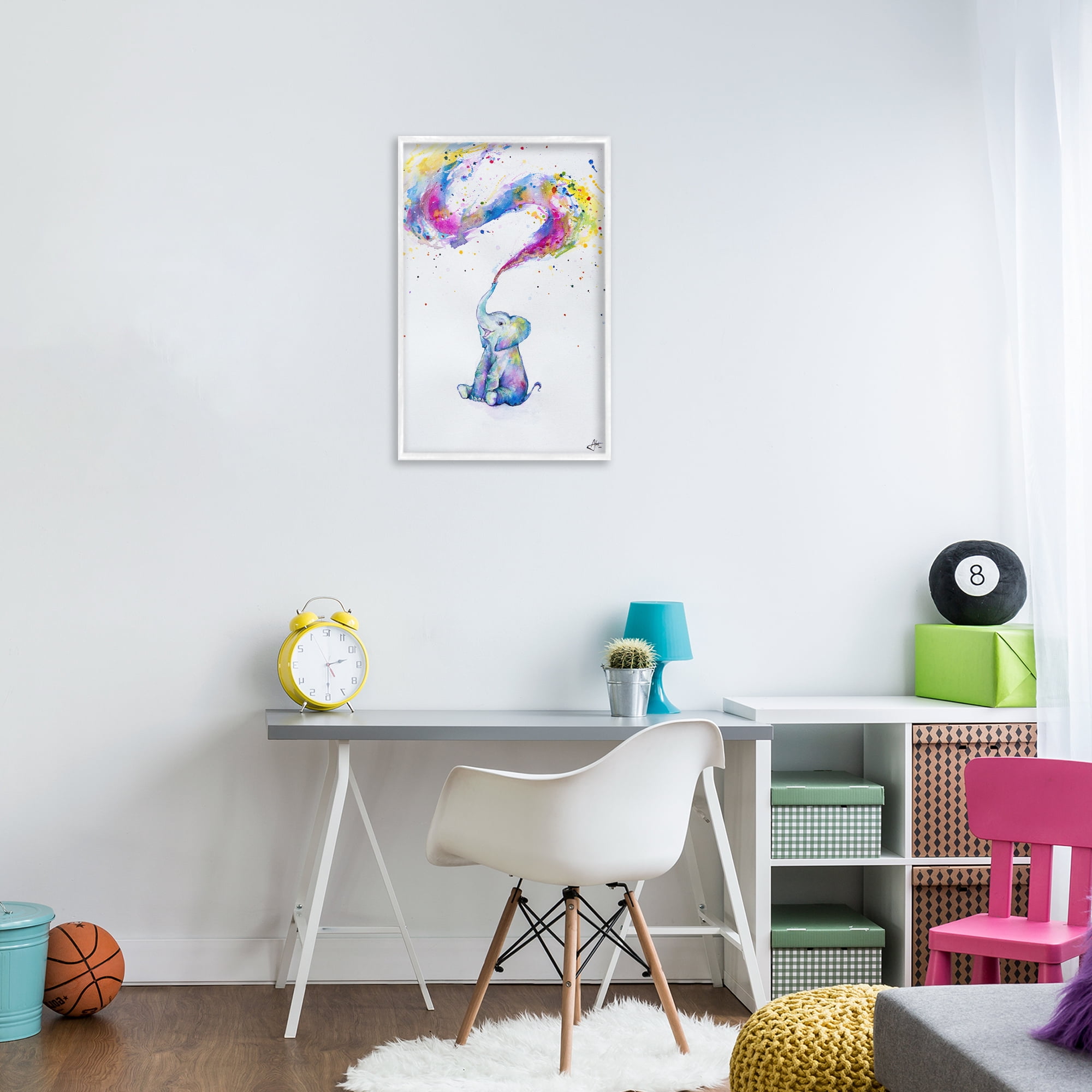 Stupell Industries Spring Elephant & Paint Splatter White Framed Giclee Art, design by Marc Allante