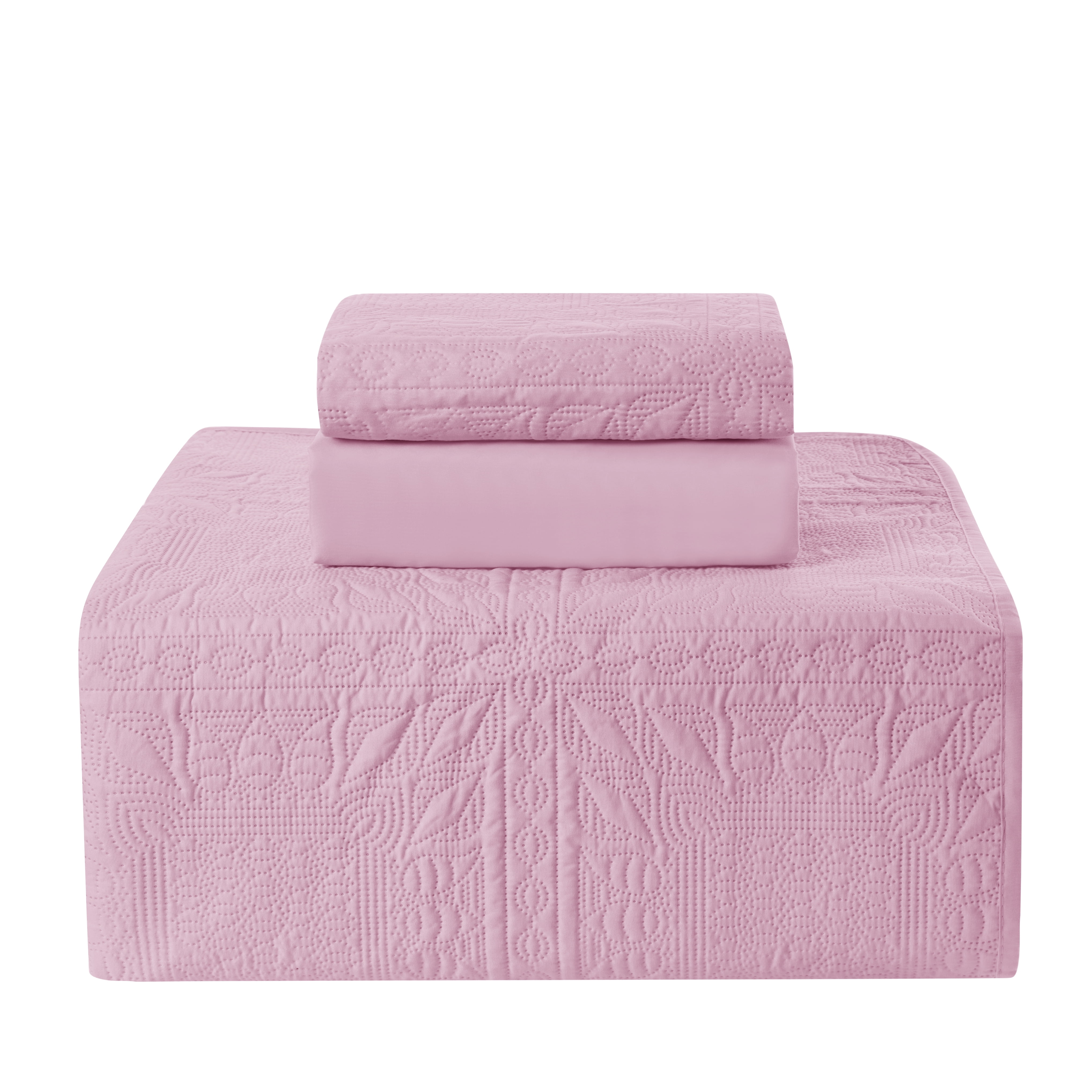 Clara Clark Kids Quilt Set (3pc) Grid Weave, Pink