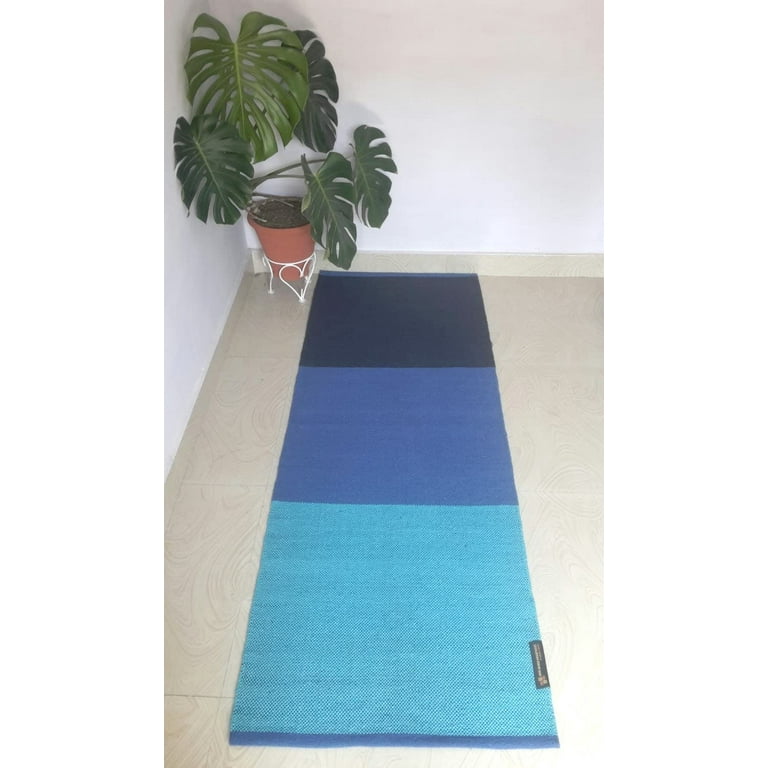 KD Cotton Yoga Mat Hand Woven Yoga Mat Eco Freindly Organic Handloom Mat  Supreme Heavy Quality with Carry Strap- 24 x 72 Exercise Mat - Black Green