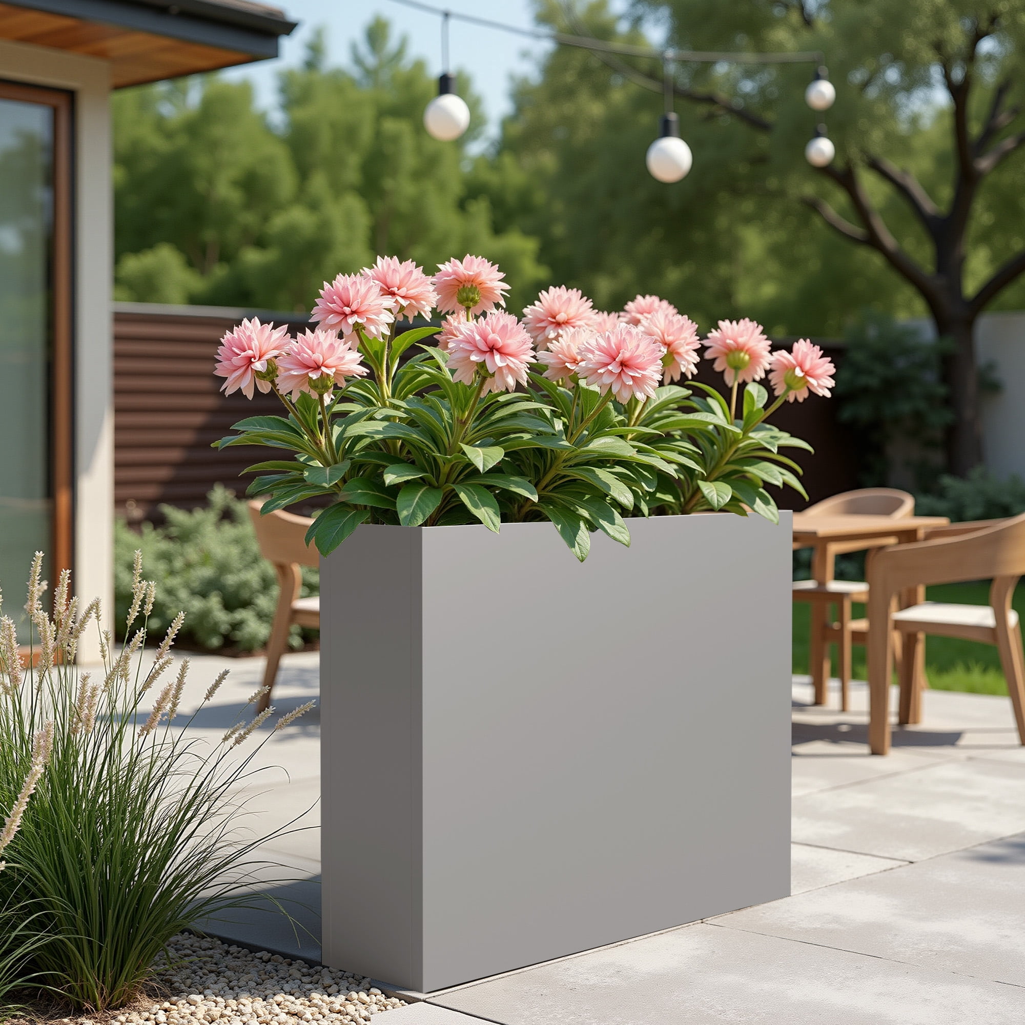 MAYEERTY 36*28*28" Gray Modern Metal Rect Planter with Drainage Hole for Outdoor Gardening & Patio
