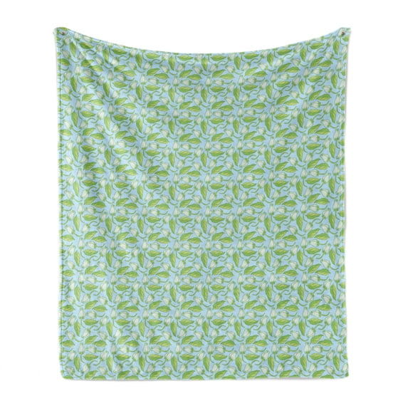 Rose Soft Flannel Fleece Throw Blanket, Pastel Colored Repetition of Romantic Flower Buds Design Garden Art, Cozy Plush for Indoor and Outdoor Use, 50" x 70", Baby Blue and Fern Green, by Ambesonne