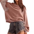 thumbnail image 6 of LEBONYARD Sweatshirts for Women Loose Fit,Women's Solid Color Patchwork Striped Top Pink XXL, 6 of 7