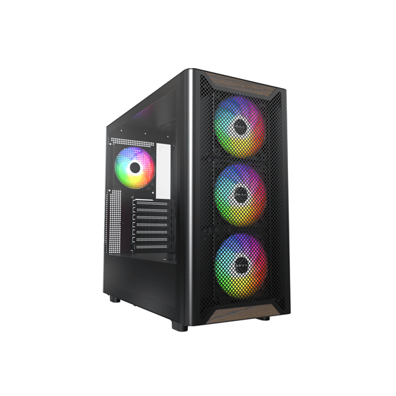 MONTECH XR Wood,Genuine Black Walnut Front, ATX Mid-Tower PC Gaming Case, Glass Side Panel, 4 x 120mm GF120 ARGB PWM Fans Pre-Installed , Black