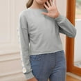 thumbnail image 4 of Xyxonk Girls Long Sleeve Shirts Cute Daisy Prints Crop Tops Size 10-12 Fall Cute Shirt Trendy Crewneck T-shirts Kids Tween Girls Clothes Light Gray 120, 4 of 7