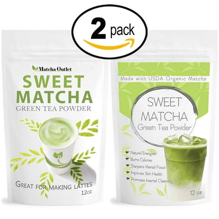 Sweet Matcha Green Tea Powder from Japan Set of 2 (2x 12oz) Latte Grade; Delicious Energy Drink - Shake, Latte, Frappe, Smoothie. Made with USDA Organic Matcha - Matcha