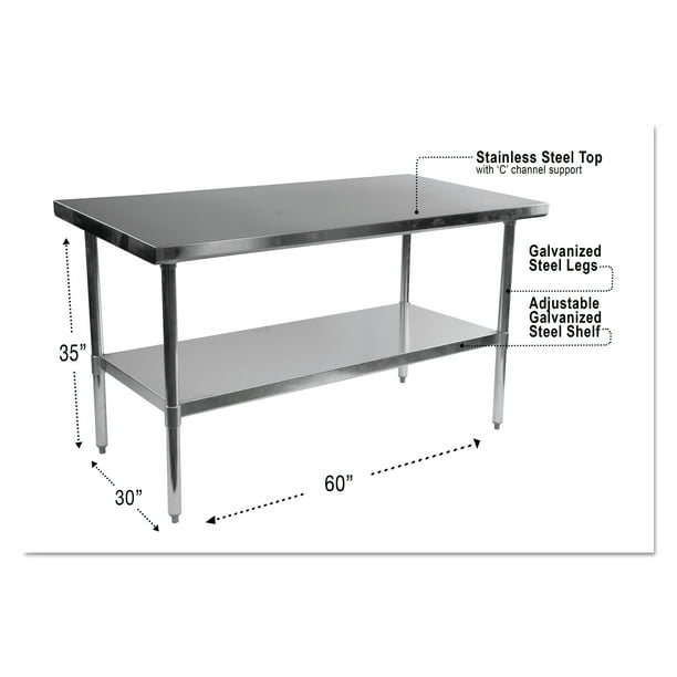 Alera NSF Stainless Steel Commercial Kitchen Prep & Work Table ...