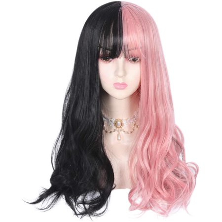 24 Half Black Half Pink Wig Long Curly Wavy Harajuku Lolita Cute Costume Heat Resistant Synthetic Hair Daily Halloween Party For Adults Walmart Canada