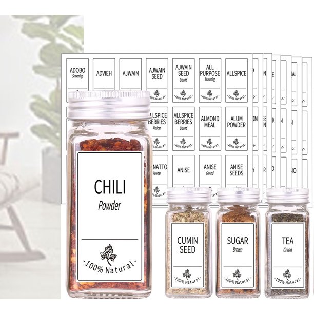 48 Glass Spice Jars with Spice Labels, Chalk Marker and Funnel Complete