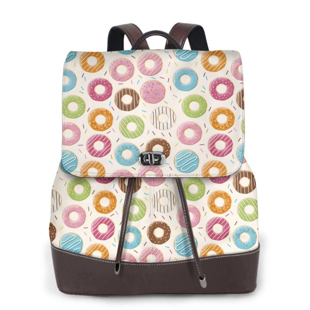 Disketp Colorful Donuts Mochila de Cuero para Mujer, Bolso de Espalda Antirrobo con Estilo para Viaje, Trabajo y Uso Diario