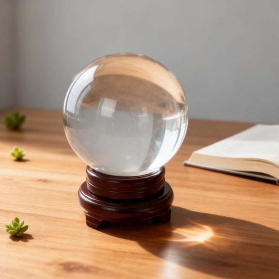 Ymokee 5.1" Clear Crystal Ball, 130 mm Decorative Glass Ball with Wood Stand for Photography and Gift, 1 Piece