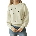 thumbnail image 3 of Women Striped Sweater Long Sleeve Fall Round Neck Pullover Knit Tops Cute Casual Oversized Y2K Clothes Light Apricot S, 3 of 9