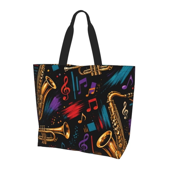Vibrant Jazz Club Illustration Women Reusable Bag Large Shoulder Handbag Top Handle Purse Tote