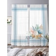thumbnail image 3 of Blue Coastal Sheer Curtains 84 Inch Length 2 Panels Set Window Treatments, Nautical Starfish Eucalyptus Leaf Coral Striped Rod Pocket Semi Curtains for Living Room/Bedroom/Kitchen, 104"W x 84"L, 3 of 7