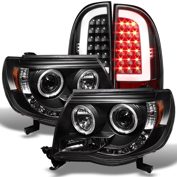 AKKON - For 2005-2011 Toyota Tacoma Runner Black LED Projector Headlights  Black LED Tube Tail Lights Lamps