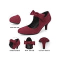 thumbnail image 4 of BLISSFUL STEP Women's Closed Toe Knot Kitten Heel Mary Jane Pumps Burgundy (Size 6), 4 of 7