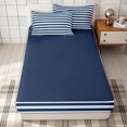 thumbnail image 4 of Erosebridal Navy White Stripe Abstract Zipper Queen Comforter Set with Fitted Sheet and 2 Pillowcases for Girls, Modern Simple Lines Zipper Bedding Set, Navy Reversible, 4-Piece, 4 of 7