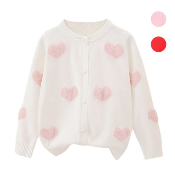 SYNPOS 2-7T Kid Girls Long Sleeve Jacquard Knit Cardigan with Peal Button