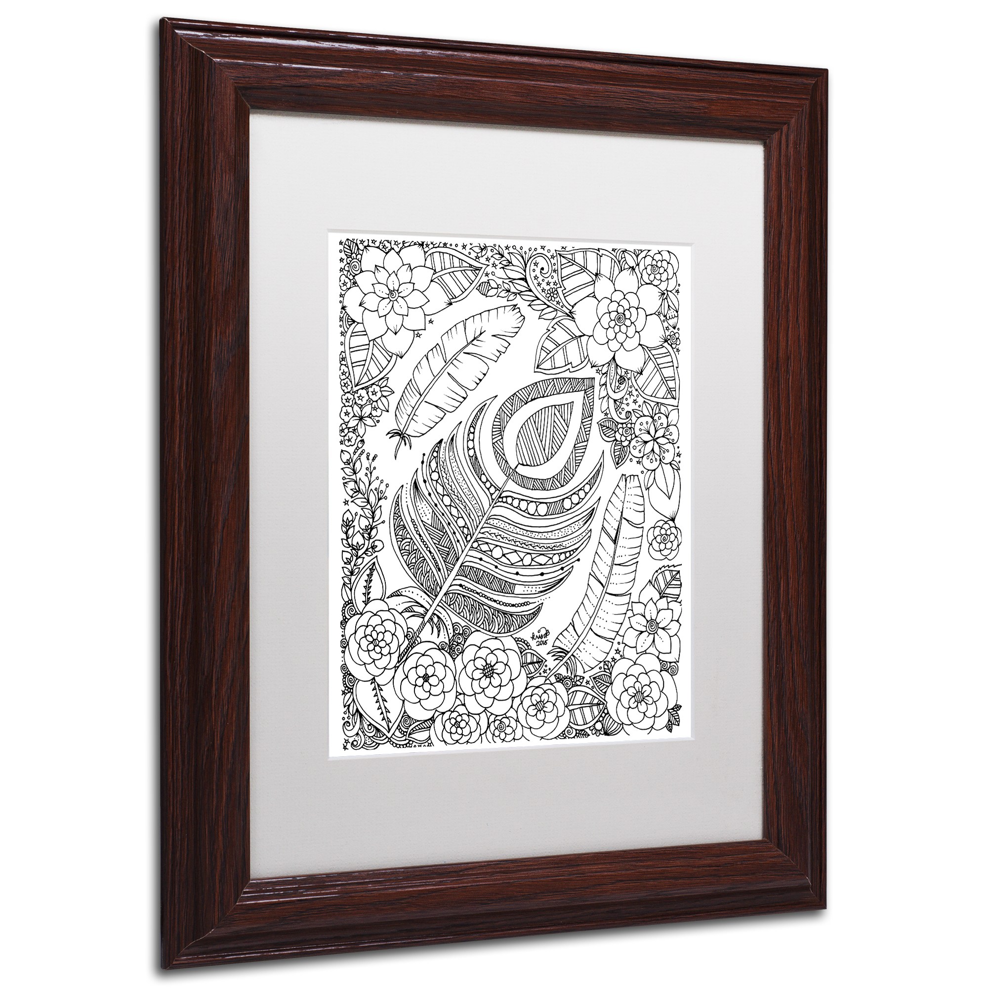 Trademark Fine Art "Feathers" Canvas Art by KCDoodleArt White Matte, Wood Frame