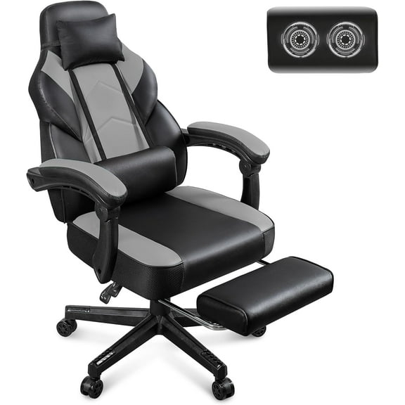 Meilocar Gaming Chair for Adults, Gaming Chairs with Footrest, Ergonomic Video Game Chair with Massage Lumbar Big and Tall Computer Chair, Headrest, 360° Swivel Seat, Grey