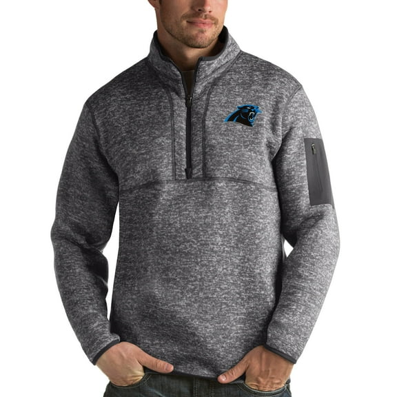 Men's Antigua Charcoal Carolina Panthers Fortune Quarter-Zip Pullover Jacket