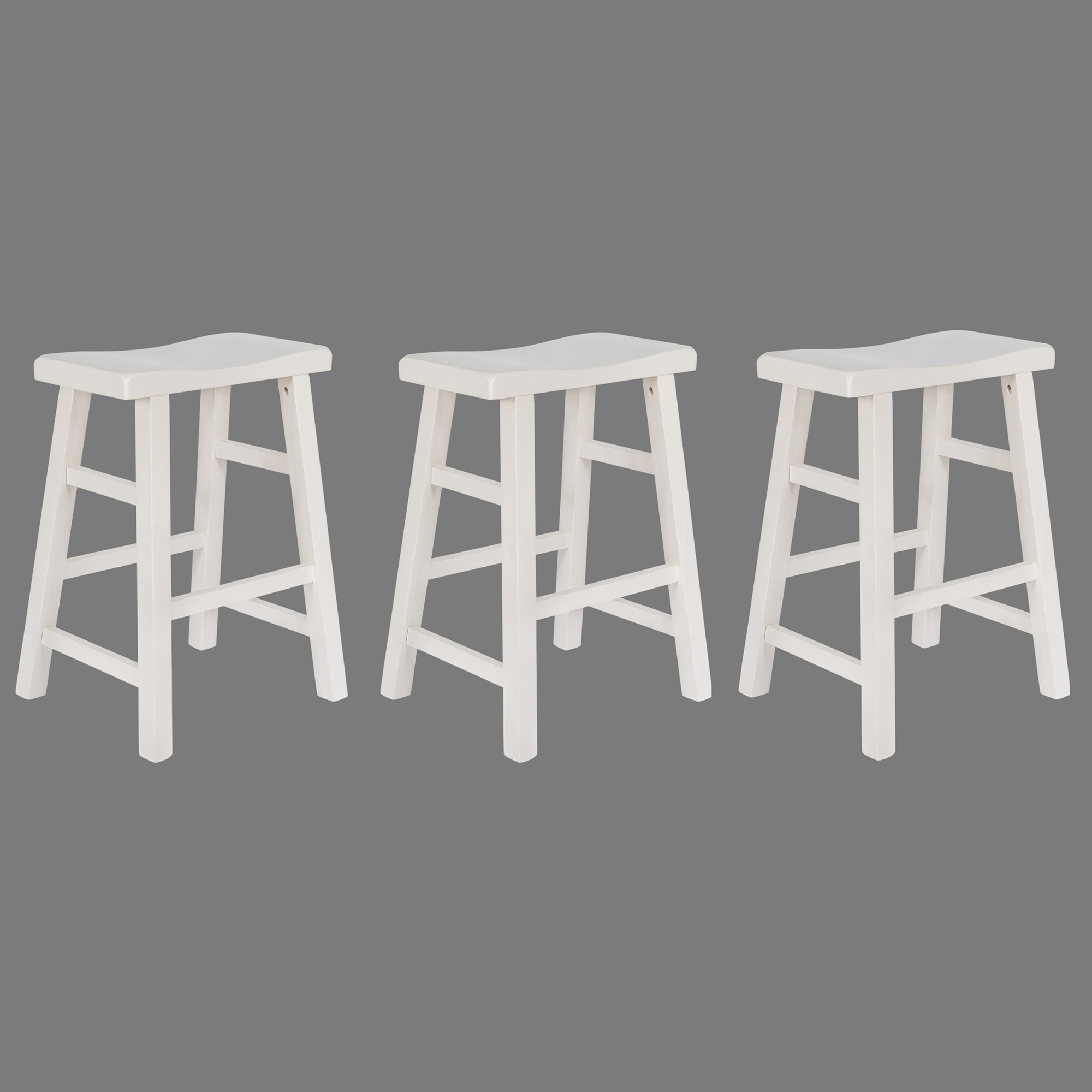 eHemco Heavy-Duty Solid Wood Saddle Seat Kitchen Counter Height Barstools, 24 Inches, White, Set of 3 - image 2 of 6