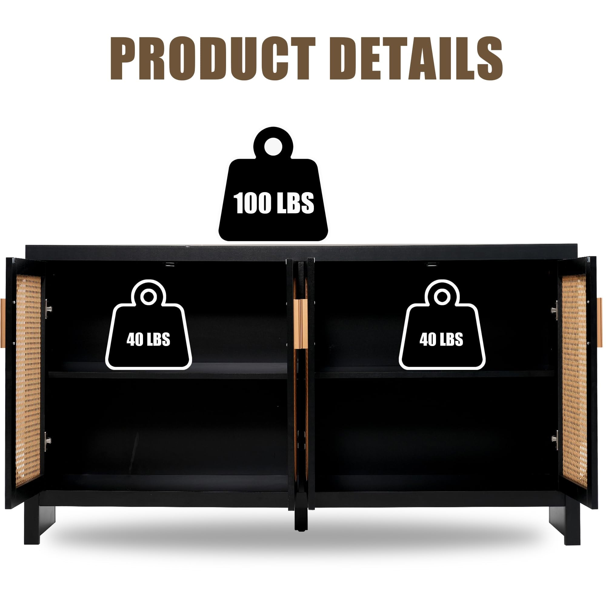 Rattan Buffet Sideboard, Kitchen Console Table with Doors, Rattan Credenza, Accent Cabinet