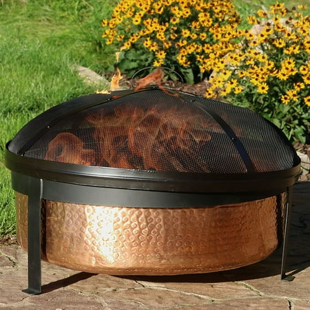 Sunnydaze Hammered 100 Copper Fire Pit Bowl With Cover And Spark