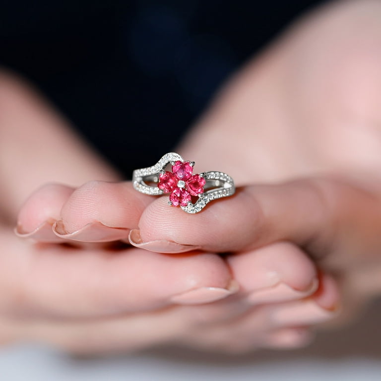 Art Deco Floral Spinel Wedding hot Ring, Pink Spinel Engagement Ring, Rose Flower Engagement Ring,Vintage Spinel Bridal Promise Anniversary Ring