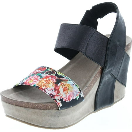 

Nature Breeze Womens Truce-01 Fashion Wedge Sandals Black Floral 10
