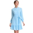 thumbnail image 1 of Unique Bargains Femmes Cravate Taille Chemise Robes Ourlet Puff Manches Longues en Mousseline de Soie Robe X-Large Bleu, 1 of 2
