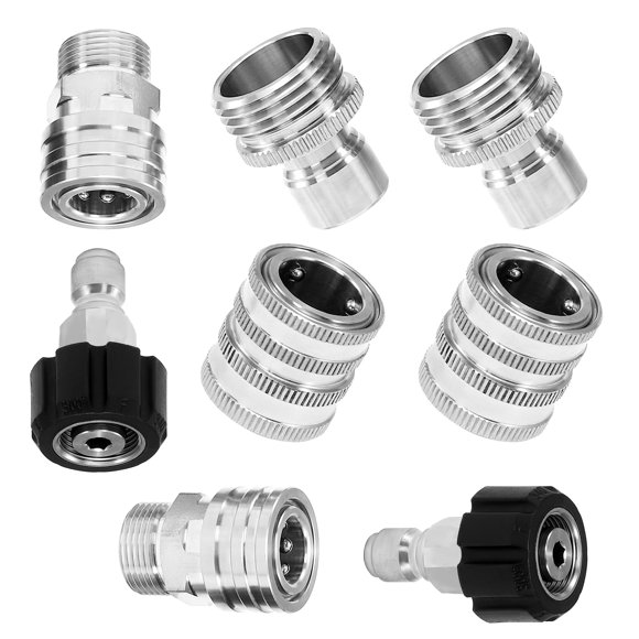 Tool Daily Ensemble d'Adaptateurs pour Nettoyeur Haute Pression, Kit de Connexion Rapide en Acier Inoxydable, M22 14mm à 3/8 Pouces Kit de Déconnexion Rapide pour Nettoyeur Haute Pression, 8 Pcs