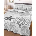 thumbnail image 3 of Quilts Twin-XL Size Bedding Set, Grey Coastal Lightweight Quilted Comforter, Ocean Coral Starfish Shell Modern Sea Soft Reversible Bedspread Coverlet with Pillow Covers for All Season, 68" x 98", 3 of 7