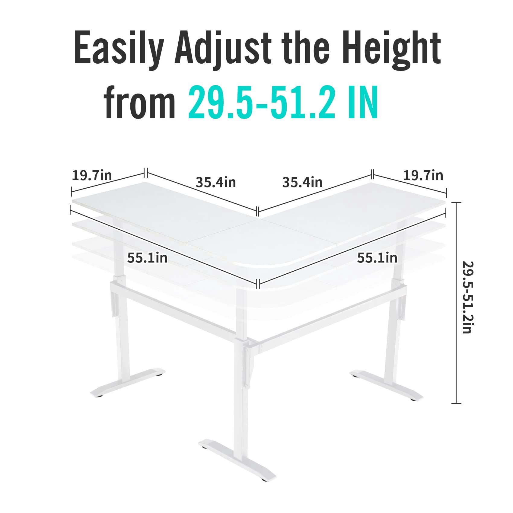 UNICOO® L Shaped Crank Height Adjustable Standing Desk, Sit to Stand up Corner Desk, L-Shaped Standing Workstation (XJH-LC-White-2 Packages)