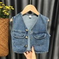 thumbnail image 2 of URMAGIC Toddler Kids Denim Waistcoat Jacket Cardigan Vest Sleeveless Coat for Baby Girls Boys, 2 of 8