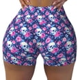 thumbnail image 2 of Lsque Skull Flower Pattern High Waisted Biker Shorts for Women-Tummy Control Fitness Athletic Workout Running Yoga Gym Shorts,Moisture-Wicking-Medium, 2 of 9