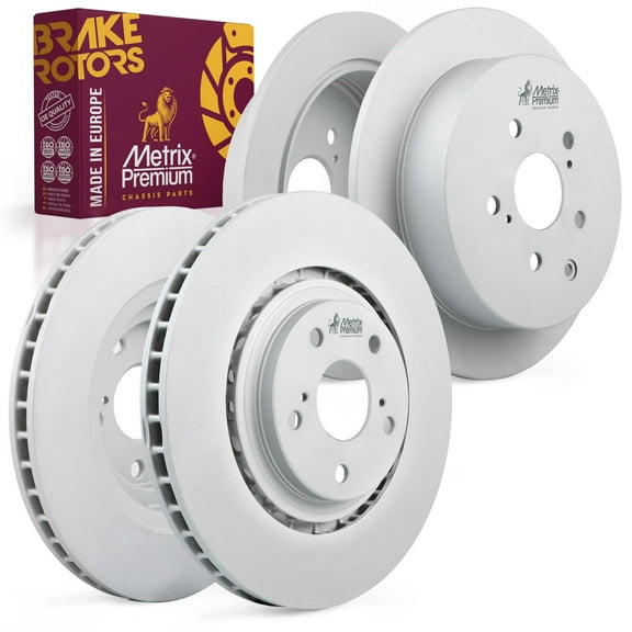 Metrix Premium Chassis Parts - 4 PCS Front/Rear Coated Brake Rotor Kit Fits 2010-2015 Lexus RX350, 2010-2015 RX450h, 2014-2019 Toyota Highlander, 2011-20 Sienna, 980636FZN, 980757FZN, Made in Europe