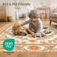 thumbnail image 4 of ODIKA 9'x12' Washable Area Rug Non-Slip, Chair-Friendly Botanical Vine Scrolling Border Scroll Boho Distressed Orange Vintage Refined for Dining Room, Basement, Large Office, 4 of 7