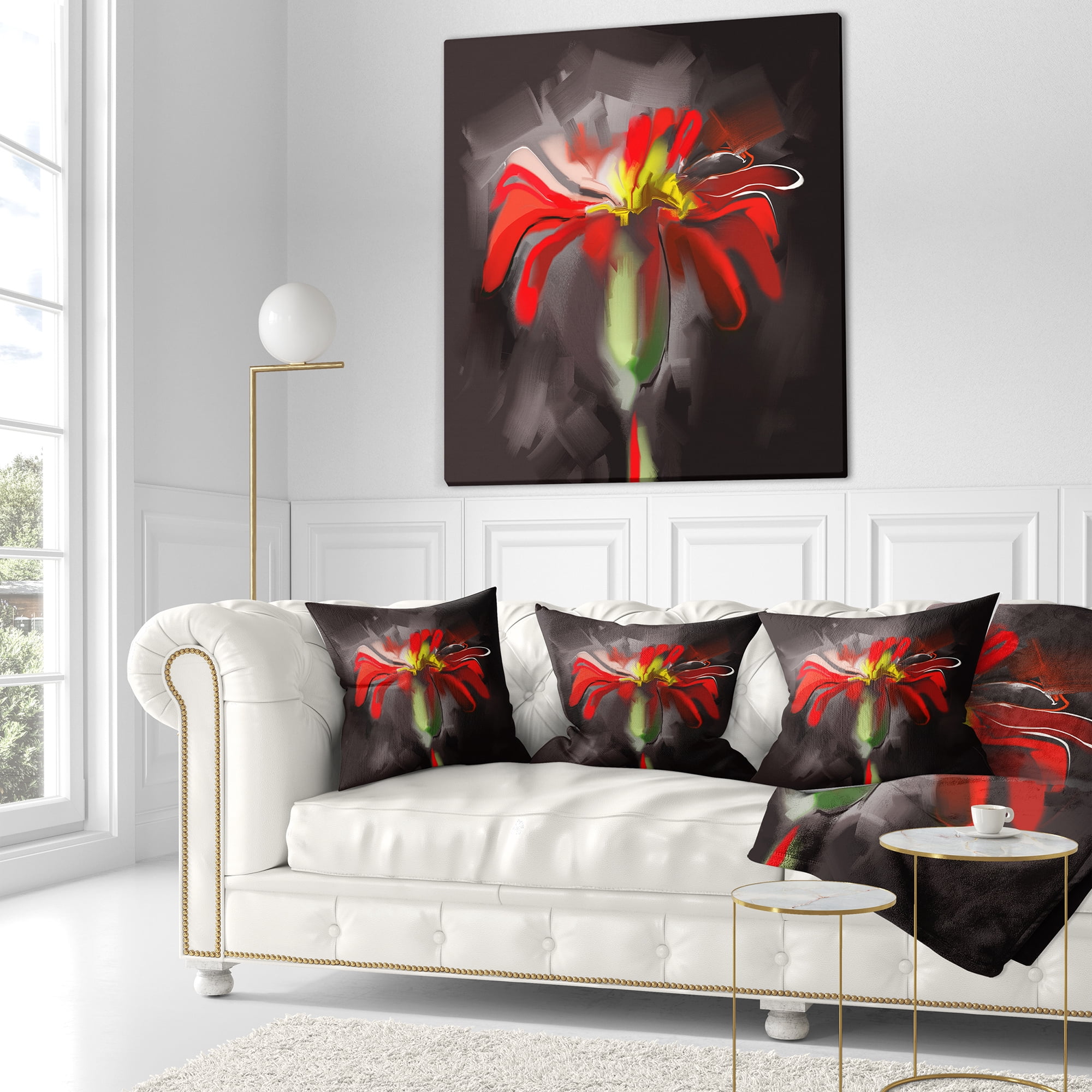 Designart Abstract Red Flower - Floral Throw Pillow - 18x18