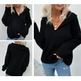 thumbnail image 4 of LYXSSBYX Women Fall Sweaters for Women 2022 Hot Sale Clearance Women Casual Soild Long Sleeve Knit Pullover V-neck Sweater Coat, 4 of 6
