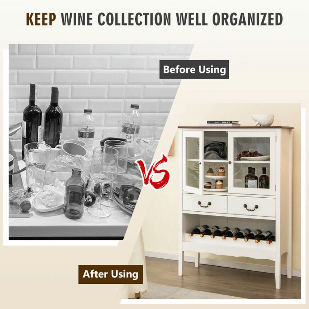 Finihen Kitchen Storage Cabinet, Buffet Sideboard, Sideboard Buffet Cabinet with 2 Tempered Glass Doors, for Dining Room, Kitchen, Living Room, White Finihen Kitchen Storage Cabinet, Buffet Sideboard, Sideboard Buffet Cabinet with 2 Tempered Glass Doors, for Dining Room, Kitchen, Living Room, White