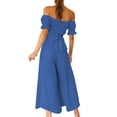 thumbnail image 5 of SAYOO Women Loose Jumpsuit, Solid Color V-neck Puff Short Sleeve Wide Leg One-piece Clubwear for Summer, 5 of 9