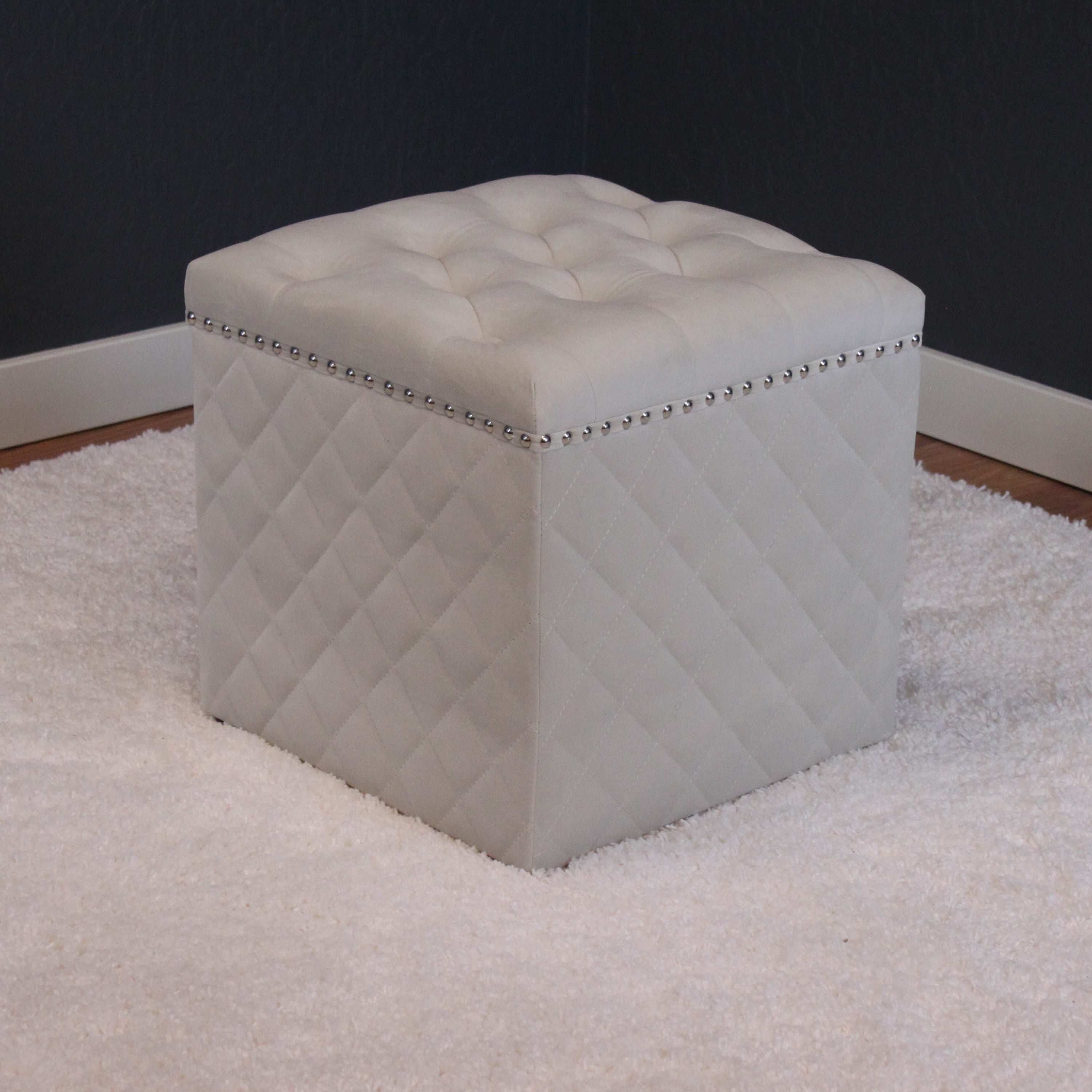 Lemele Velvet Ottoman White